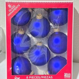 Cobalt Blue Glass Ball Christmas 8 Ct Ornaments Made in USA WT951013A Walmart 3"